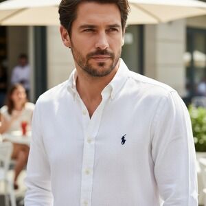 Polo Ralph Lauren 100% Linen Shirt Mens M White Classic Fit Button Down